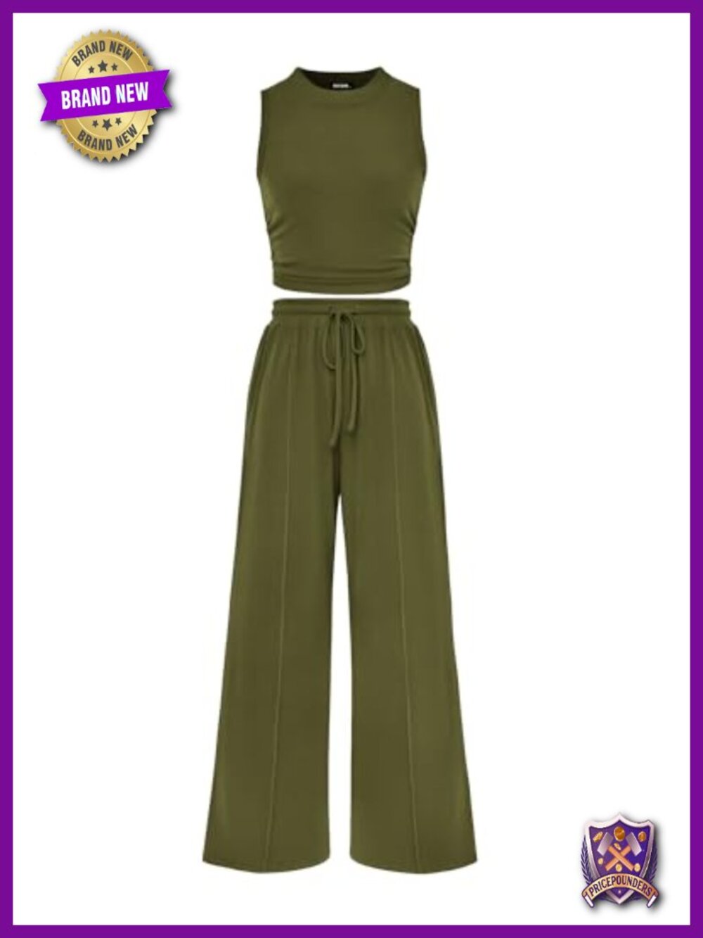Ribbed Knit Sleeveless Crop Top & Wide Leg Pants Set Lounge Travel